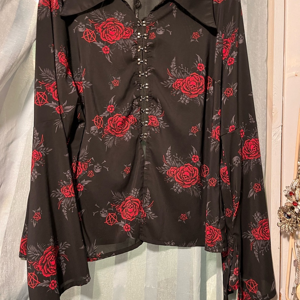 Killstar Black and Red Floral Button-Up